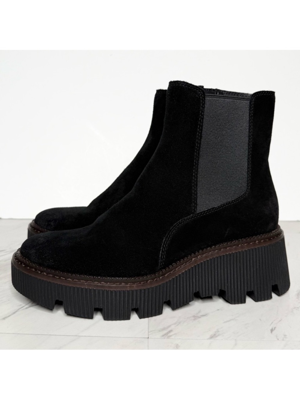 Dolce Vita Emmet Wedge Heel Black Suede Chelsea Bootie 8